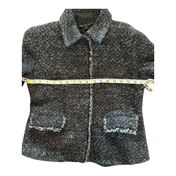 Lafayette 148 Black White Fringe Trim Textured Blazer Jacket Size 4 Wool Blend - Picture 5 of 7